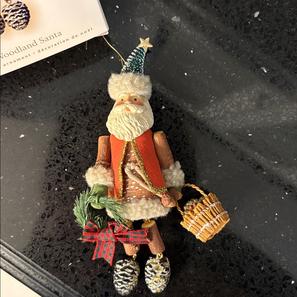 2 Santa Ornaments: Hallmark Keepsake Woodland Santa & Santa w Presents Stack - Picture 3 of 8
